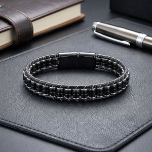 Niki Leather Oniks & Hematit Çelik Örgülü Deri Bileklik 38932B22D2