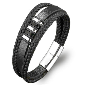 Niki Leather Orijinal Deri ve 316L Çoklu Çelik Erkek Bileklik 40134B22D1