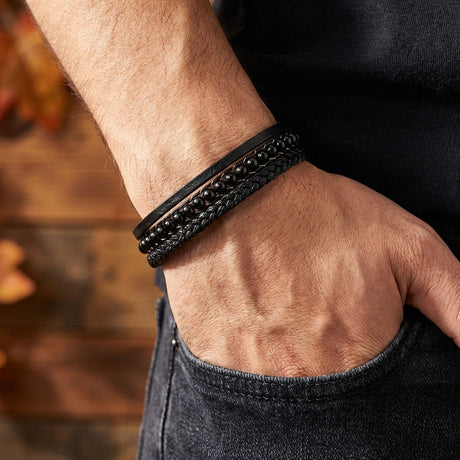 Niki Leather Parlak Oniks Doğaltaş Ve Deri Bileklik 38932B9D16