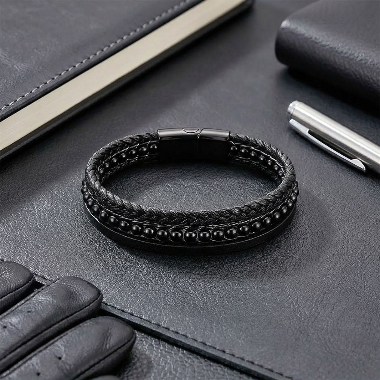 Niki Leather Parlak Oniks Doğaltaş Ve Deri Bileklik 38932B9D16