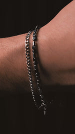 Olio Hematit Detaylı ve İnce Çelik Bileklik 2'li Set