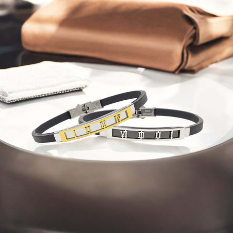 Niki Leather Roma Rakam Desenli Çelik Bileklik 3893SCB005