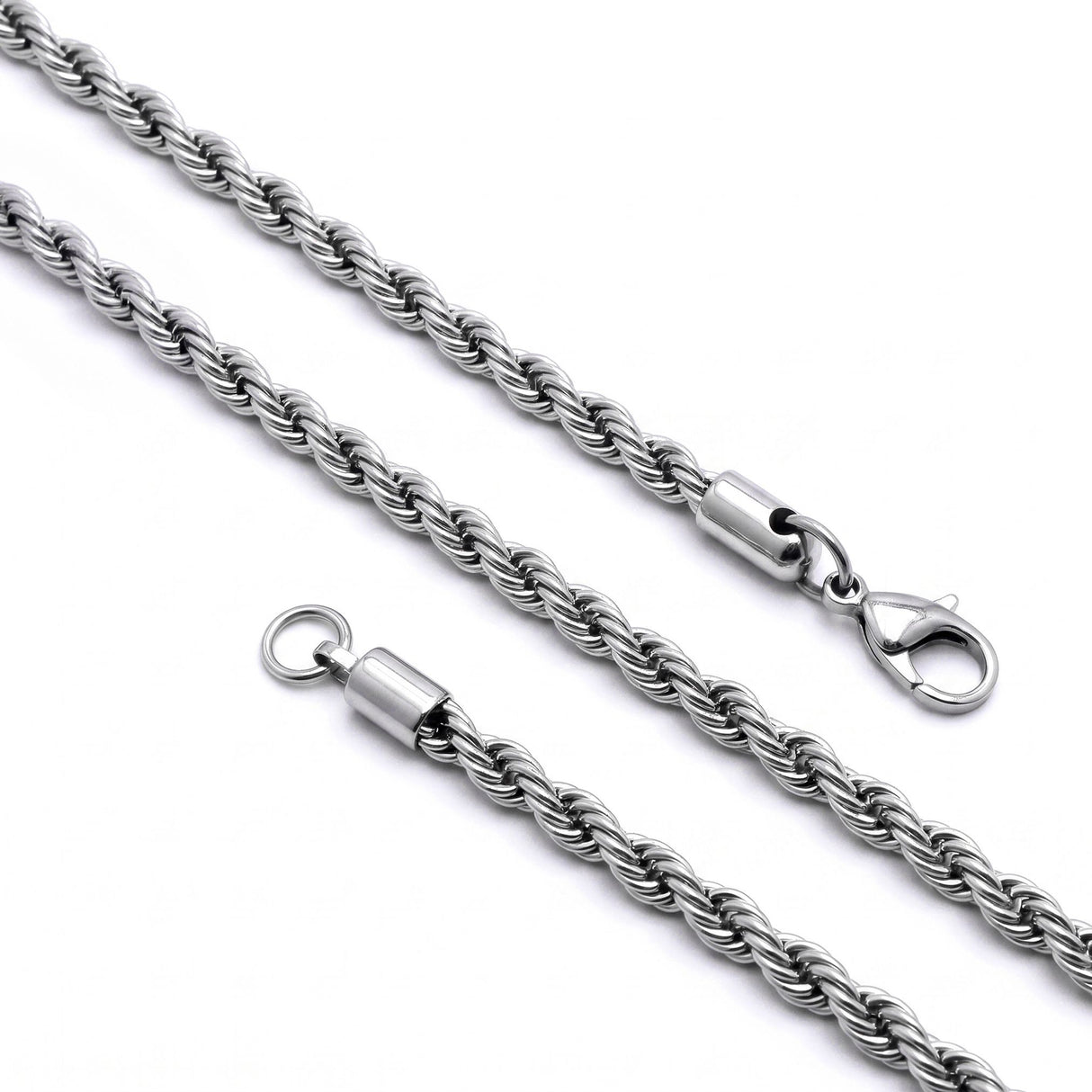 Niki Leather Rope Halat Erkek Çelik Kolye 6mm 55cm Beyaz 4013ECK033