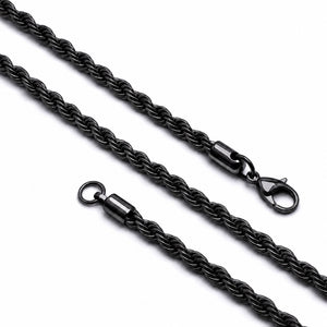 Niki Leather Rope Halat Siyah Erkek Çelik Kolye 6mm 55cm 4013ECK024