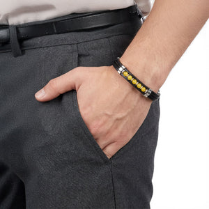 Niki Leather Sarı Akik Taşlı Deri Bileklik 40131G6D6M