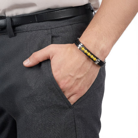 Niki Leather Sarı Akik Taşlı Deri Bileklik 40131G6D6M