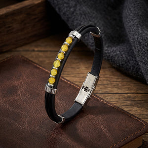 Niki Leather Sarı Akik Taşlı Deri Bileklik 40131G6D6M