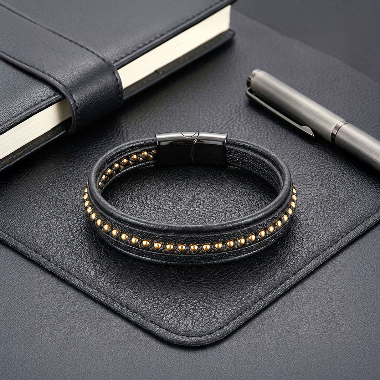 Niki Leather Sarı Hematit Ve Çoklu Deri Bileklik 38934B3D2