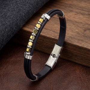 Niki Leather Sarı Renk Hematit Taşlı Deri Bileklik 40131G6D2M