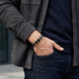 Niki Leather Sarı-Siyah 316L Çelik Ve Saç Örgü Erkek Deri Bileklik 40134B26D4