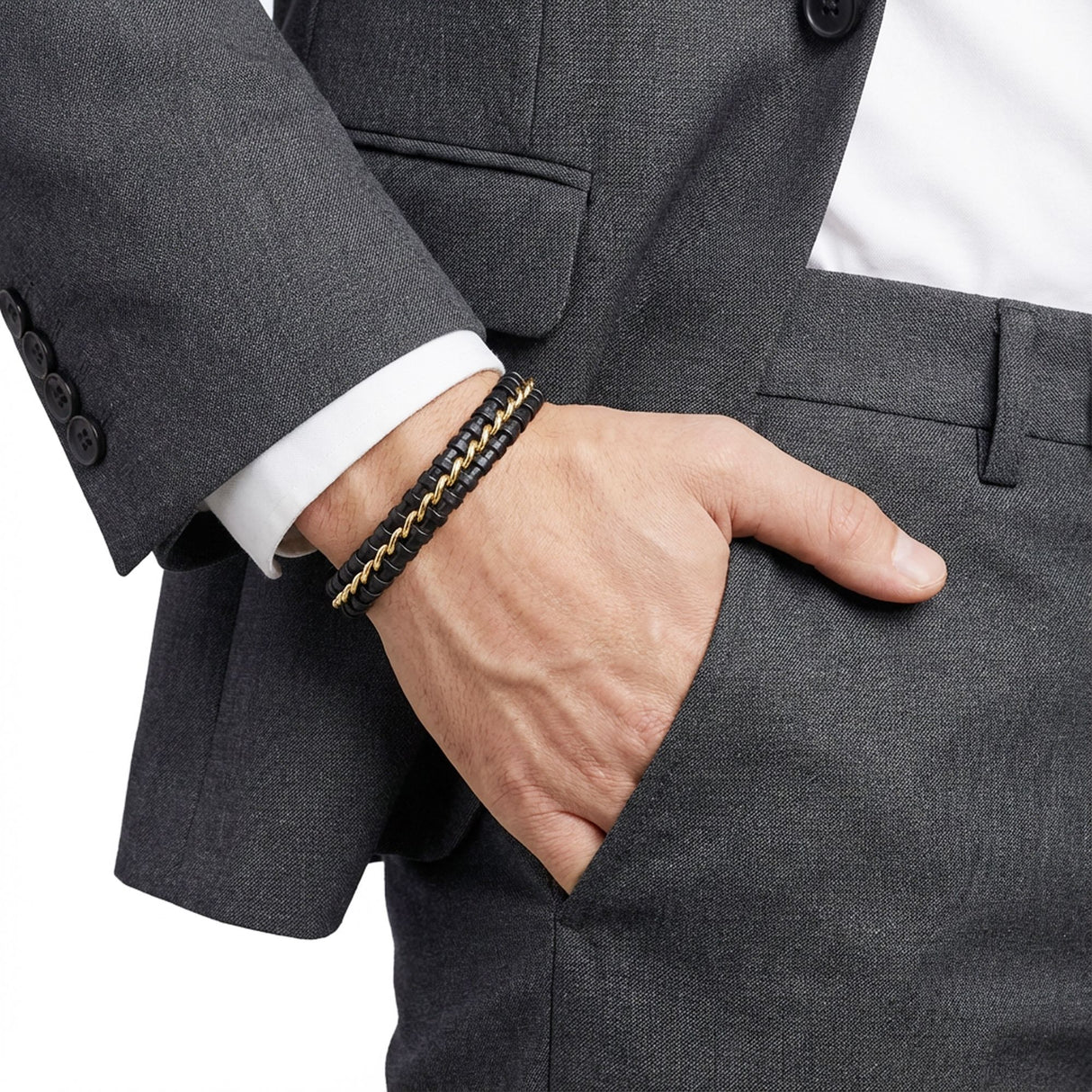 Niki Leather Sarı Zincir Ve Deri Dolama Çelik Bileklik 38934B2D3