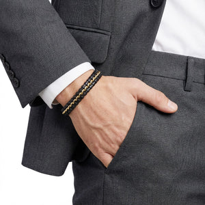 Niki Leather Sarı Zincir Ve Deri Dolama Çelik Bileklik 38934B2D3