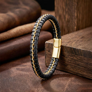 Niki Leather Sarı Zincir Ve Deri Dolama Çelik Bileklik 38934B2D3