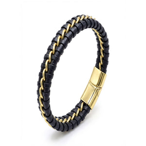 Niki Leather Sarı Zincir Ve Deri Dolama Çelik Bileklik 38934B2D3