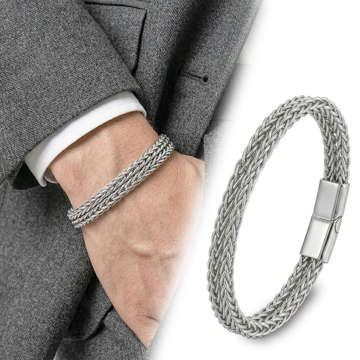Niki Leather Sarmal Çelik Zincir Örgülü Erkek Bileklik  38935B2D3