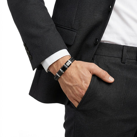 Niki Leather  Siyah-Beyaz 316L Çelik Ve Saç Örgü Erkek Deri Bileklik 38934B26D3