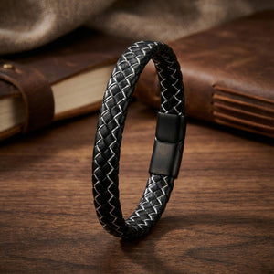 Niki Leather Siyah Beyaz Deri Örgü Çelik Bileklik 38933B4D1