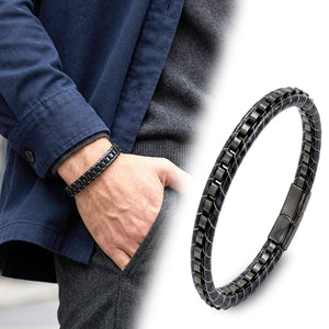 Niki Leather Siyah Çelik Zincir Örgülü Ve Deri Erkek Bileklik  38934B24D3