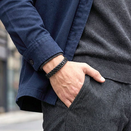 Niki Leather Siyah Çelik Zincir Örgülü Ve Deri Erkek Bileklik  38934B24D3