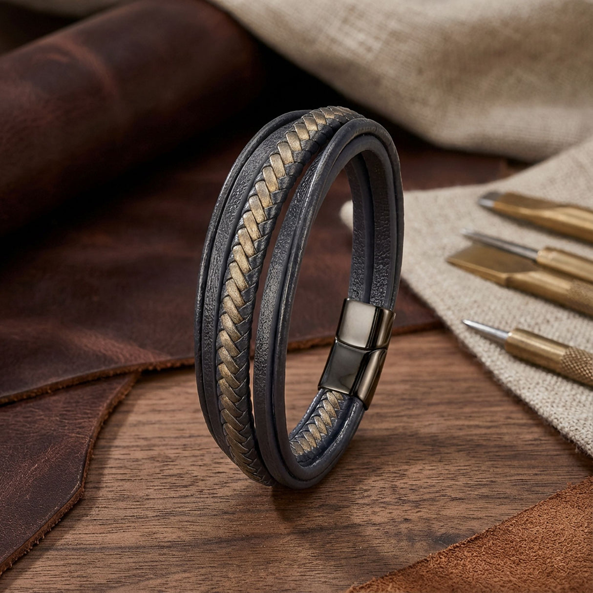 Niki Leather Siyah Kahve Çoklu Deri Bileklik 38933B2D1