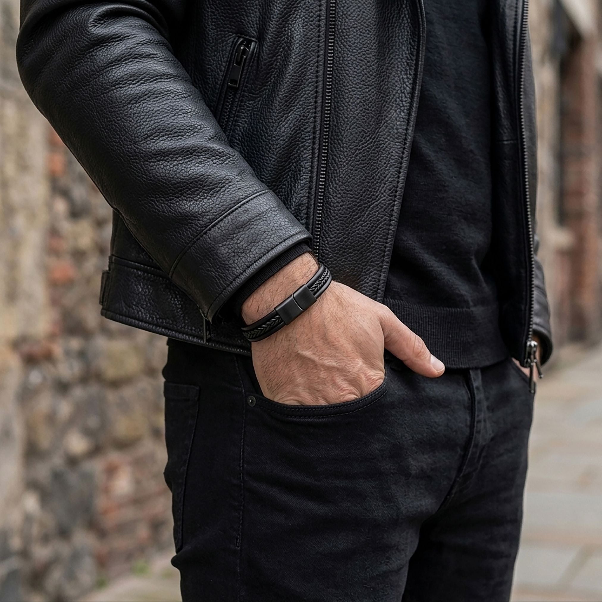 Niki Leather Siyah Renk Balıksırtı Çelik Zincir Orijinal Deri Erkek Bileklik 40136B1D2