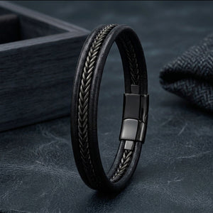 Niki Leather Siyah Renk Balıksırtı Çelik Zincir Orijinal Deri Erkek Bileklik 40136B1D2