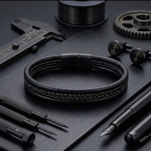Niki Leather Siyah Renk Balıksırtı Çelik Zincir Orijinal Deri Erkek Bileklik 40136B1D2