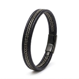 Niki Leather Siyah Renk Balıksırtı Çelik Zincir Orijinal Deri Erkek Bileklik 40136B1D2