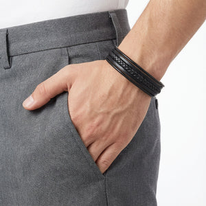 Niki Leather Siyah Tüp Örgü Ve Çoklu Deri Bileklik - Zamak Kilit 38933B2D2Z