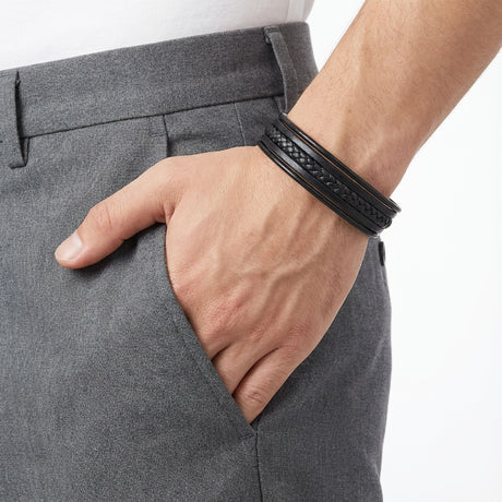 Niki Leather Siyah Tüp Örgü Ve Çoklu Deri Bileklik - Zamak Kilit 38933B2D2Z