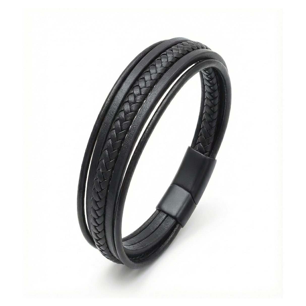 Niki Leather Siyah Tüp Örgü Ve Çoklu Deri Bileklik - Zamak Kilit 38933B2D2Z