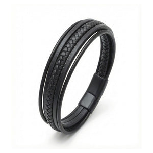 Niki Leather Siyah Tüp Örgü Ve Çoklu Deri Bileklik - Zamak Kilit 38933B2D2Z