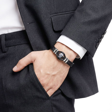 Niki Leather Snowy Obsidian Rondela Doğaltaş Ve Deri Çelik Bileklik 38932B14D8