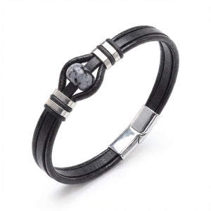 Niki Leather Snowy Obsidian Rondela Doğaltaş Ve Deri Çelik Bileklik 38932B14D8