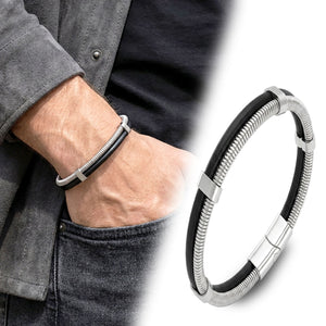 Niki Leather Spiral Çelik Zincir Ve Deri Bileklik 4013BLK1001