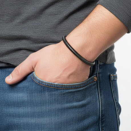 Niki Leather Spiral Örgü Çelik Zincir Bileklik 6mm 3893CZB2D9