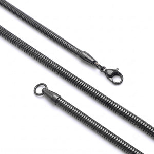 Niki Leather Spiral Zincir Erkek Çelik Kolye 5 mm 55 cm Siyah 4013ECK014