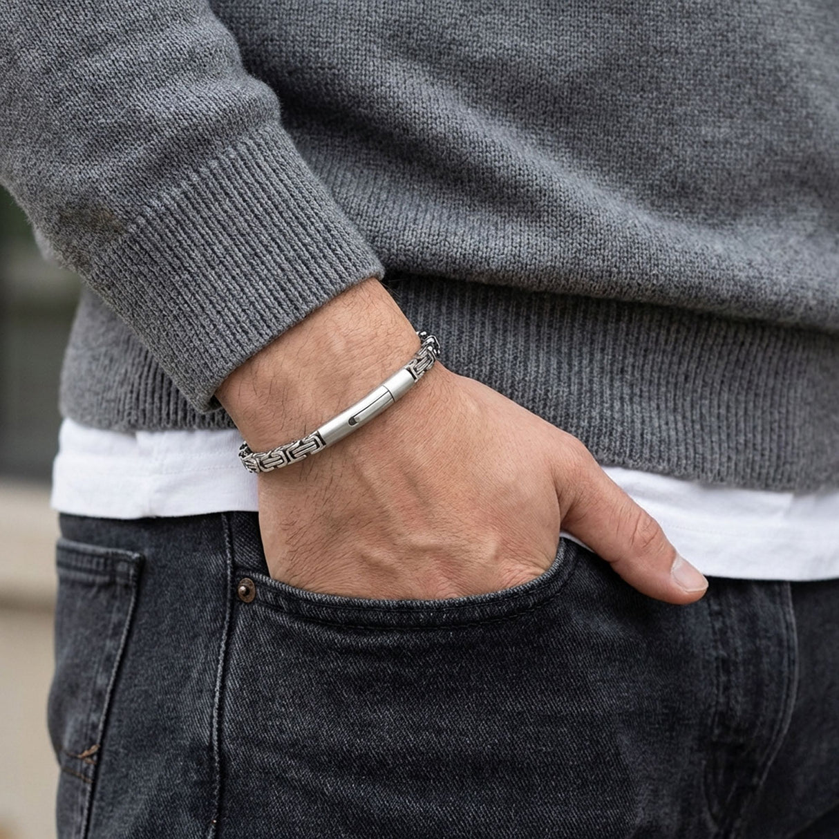 Niki Leather Tekli 4mm Kral Model Çelik Zincir Erkek Bileklik – Çelik Kilitli 38935B2D5