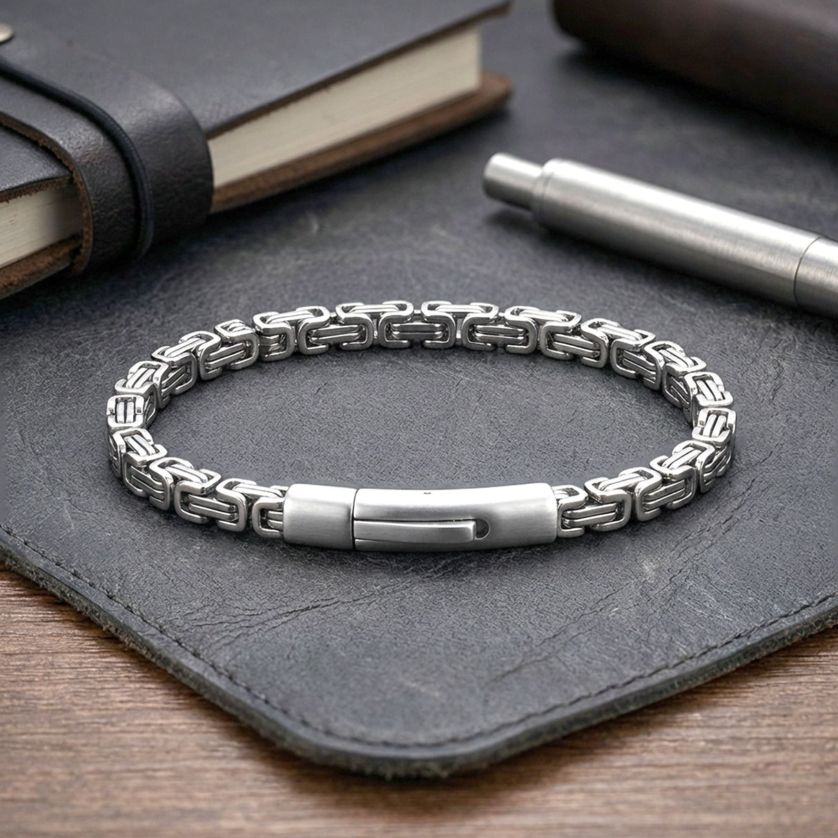 Niki Leather Tekli 4mm Kral Model Çelik Zincir Erkek Bileklik – Çelik Kilitli 38935B2D5