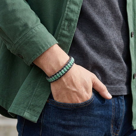 Niki Leather Yeşil Aventurin & Hematit Çelik Örgülü Deri Bileklik 38932B22D5