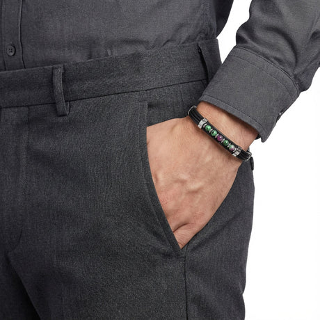 Niki Leather Zümrüt Taşlı Deri Bileklik 40131G6D5M