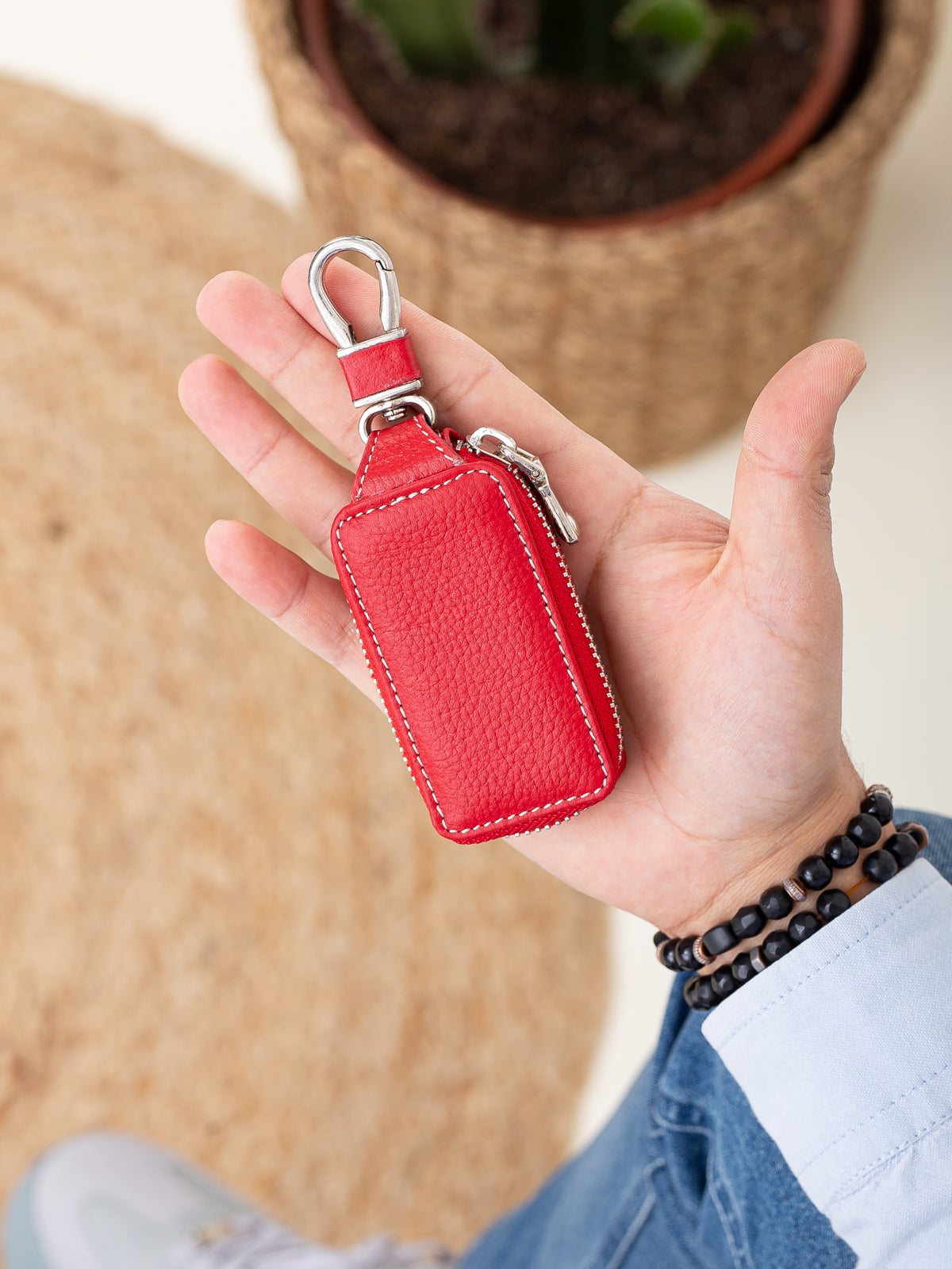 Niki Leather Hakiki Deri Fermuarlı Kancalı Oto ve Ev Anahtarlığı