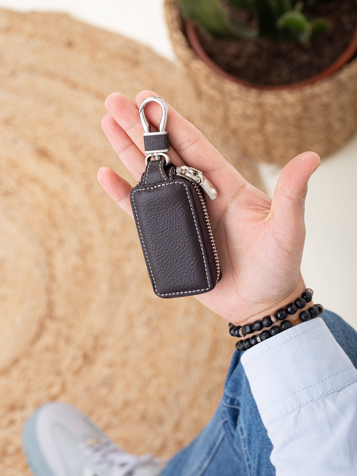 Niki Leather Hakiki Deri Fermuarlı Kancalı Oto ve Ev Anahtarlığı