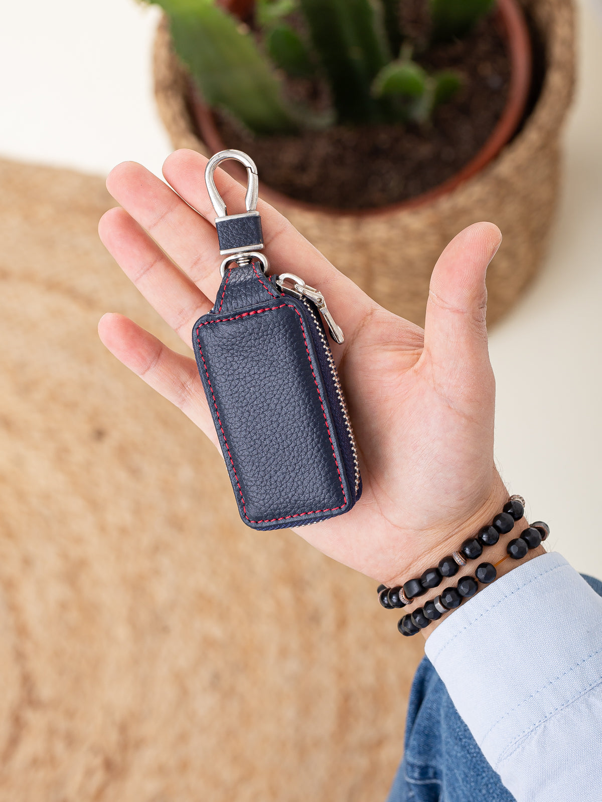 Niki Leather Hakiki Deri Fermuarlı Kancalı Oto ve Ev Anahtarlığı