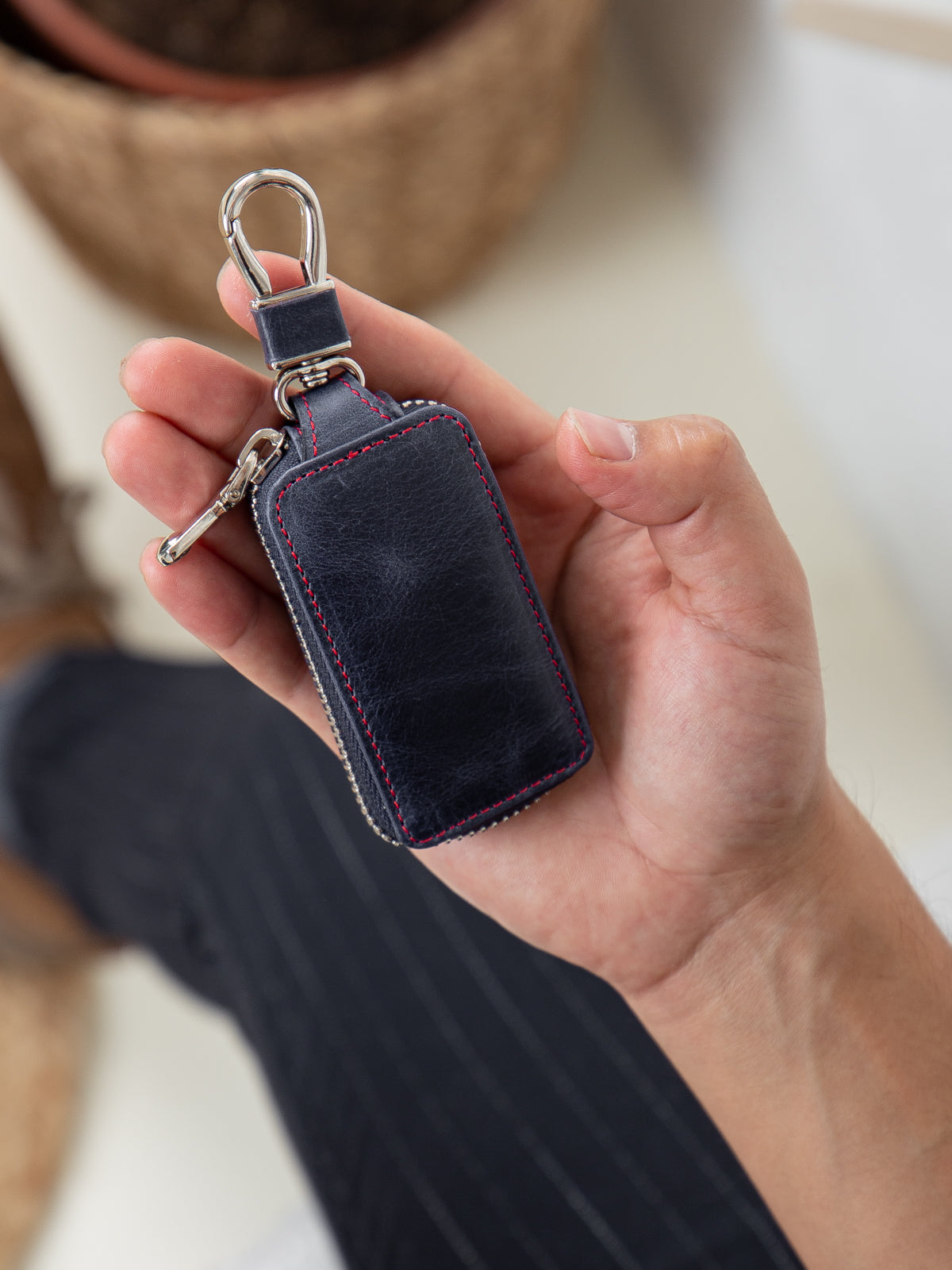 Niki Leather Hakiki Deri Fermuarlı Kancalı Oto ve Ev Anahtarlığı