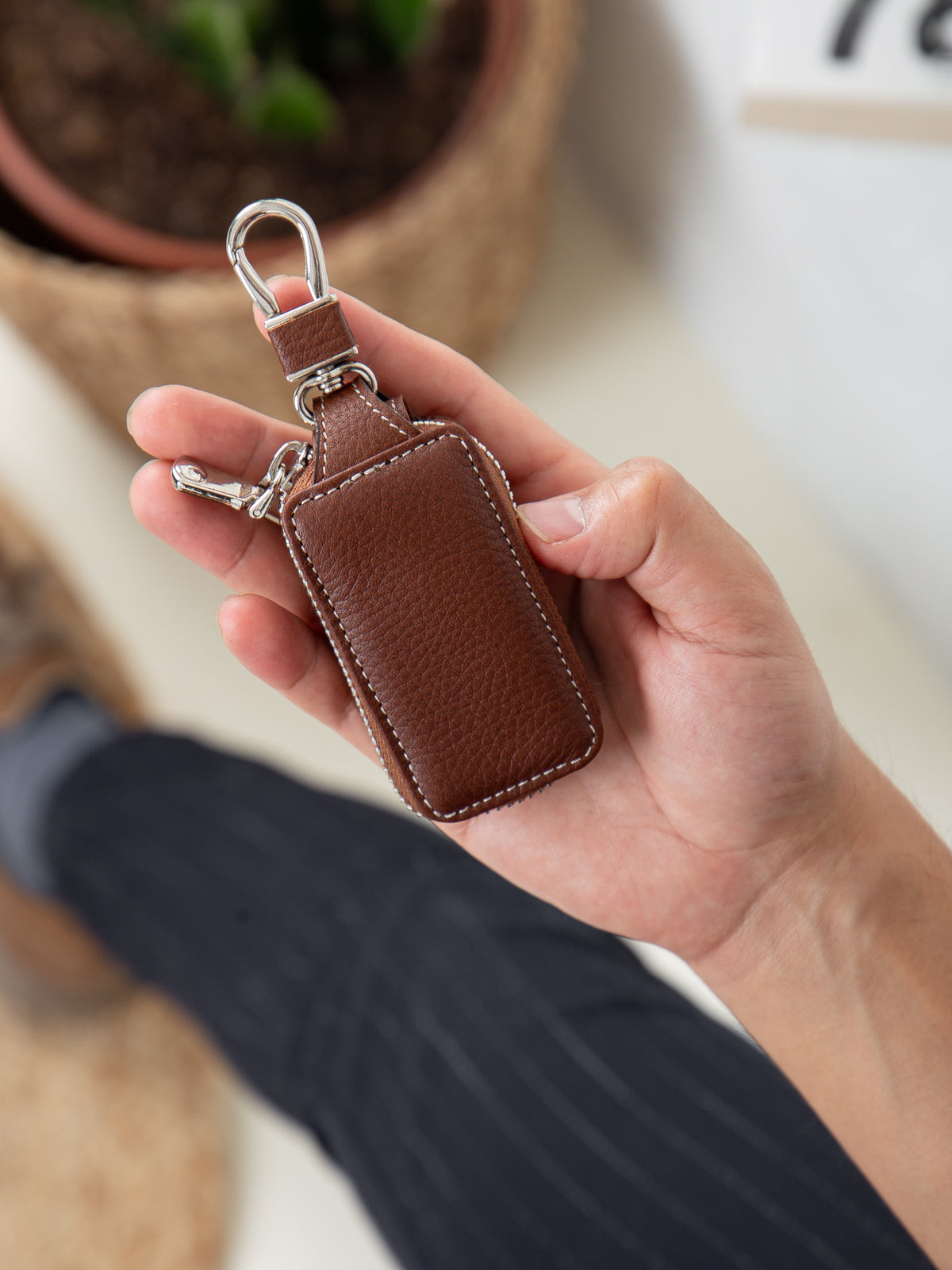 Niki Leather Hakiki Deri Fermuarlı Kancalı Oto ve Ev Anahtarlığı