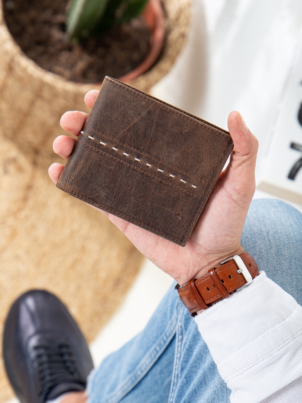 Niki Leather Sane-A Crazy Deri Saraç Dikişli Erkek Cüzdanı