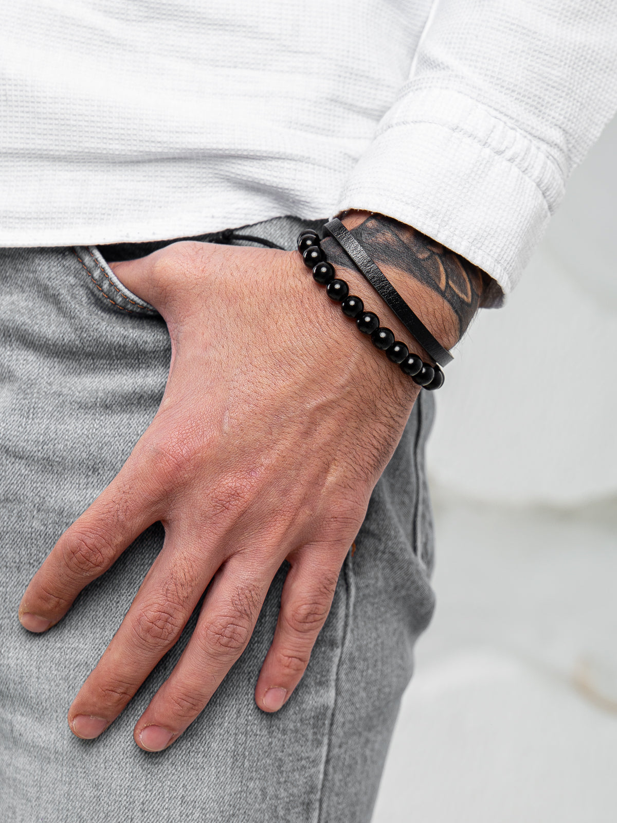 Lyon İp Bağlamalı Deri Doğal Taş Bileklik