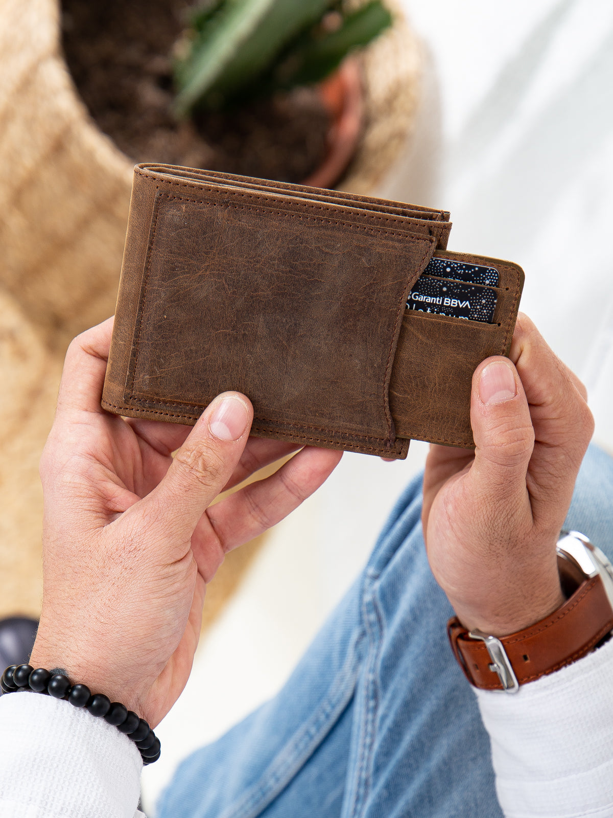 Kahverengi Erkek 10 kart bölmeli Hakiki Deri Cüzdan ve kartlık