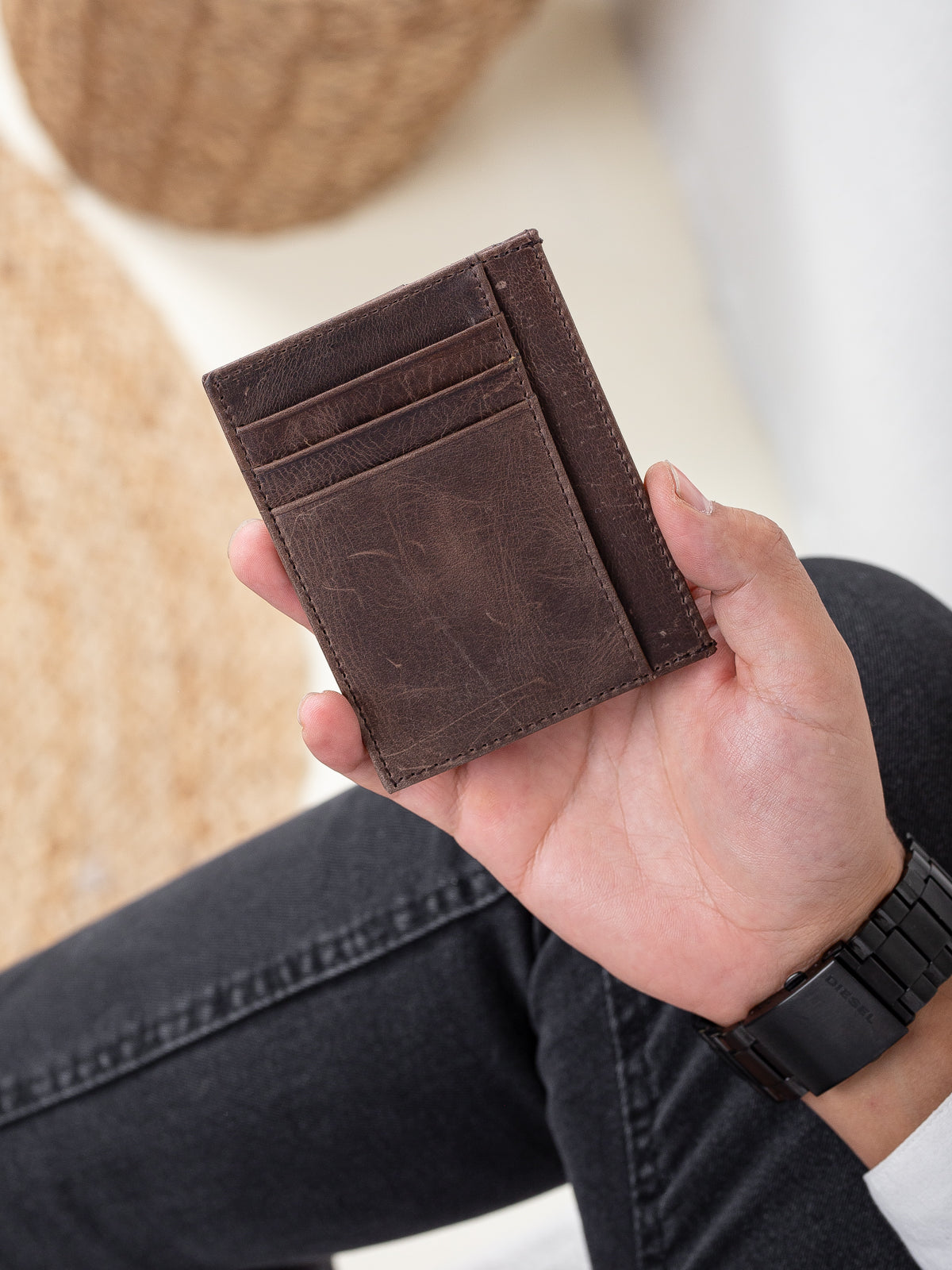 Niki Leather Cavu Vintage Deri Unisex Kartlık Cüzdan